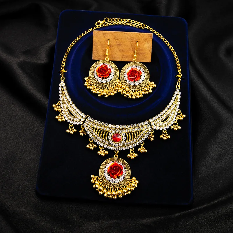 Fashionable alloy exotic retro ruby earrings fashionable artistic fringe set