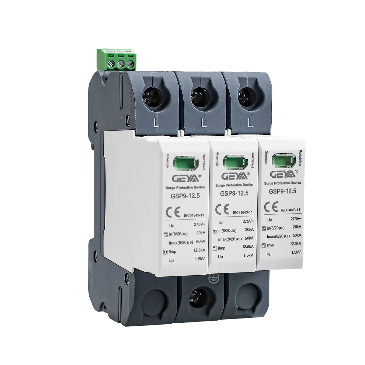 GEYA GSP9-12.5-3P-12.5KA NEW Design High quality Surge Lightning Protector Din Rail Module for DC Power