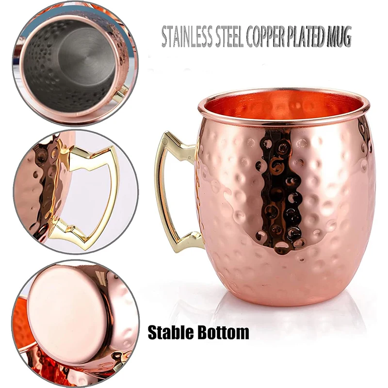 Moscow Mule медные кружки Чистые Твердые чашки 18 унций чашка с молотком подкладка из нержавеющей стали чистая медь Золотая латунная ручка
