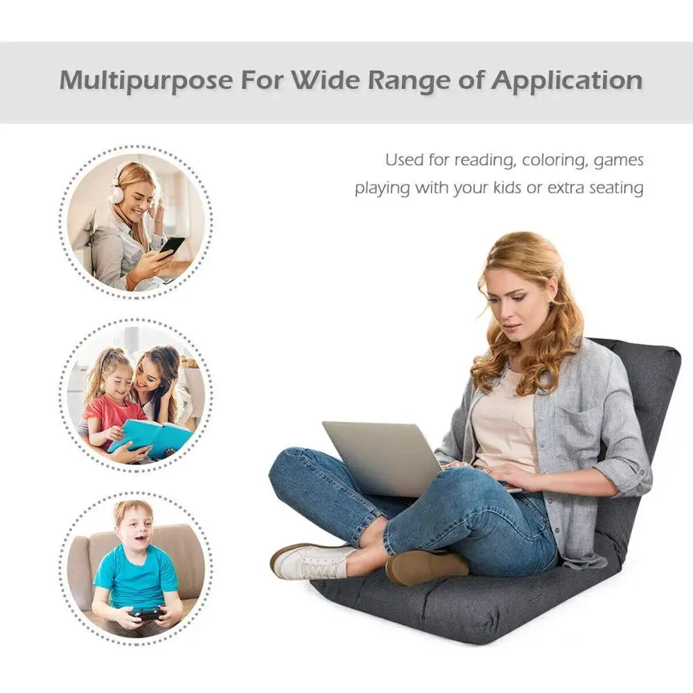 JKY Furniture Japanese Tatami Adjustable Gaming 14-Position Cushioned Folding Lazy Floor Recliner Sofa Chair