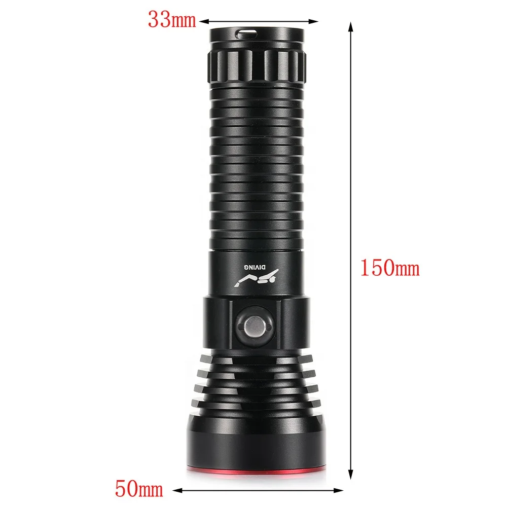 Diving Flashlight 3000lumens Scuba Diving Torch Aluminum Alloy Diving Torch Camping with 26650 battery charger Kit