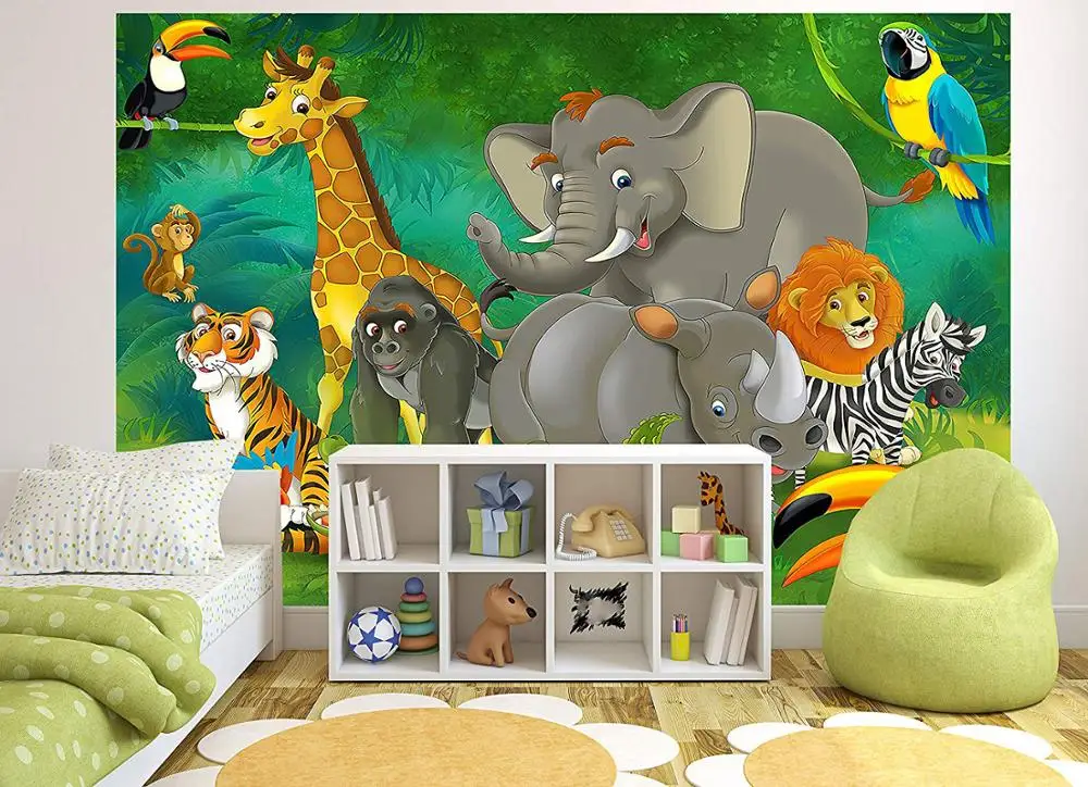 Jungle Animals Wall Mural  Kids Room Decoration Boys and Girls Nursery  Zoo Safari Adventure Wallpaper Tiger Lion Monkey