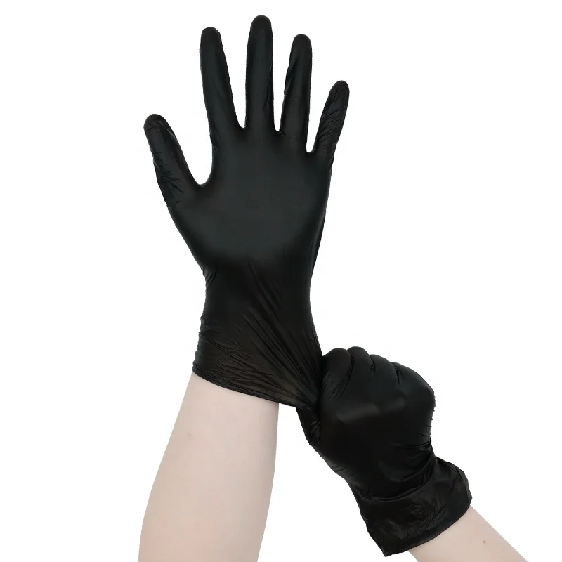 100PCS/Box PVC Hand Gloves Anti Chemical Waterproof Touch Screen Gloves Disposable Black Vinyl Gloves Powder Free for Laboratory