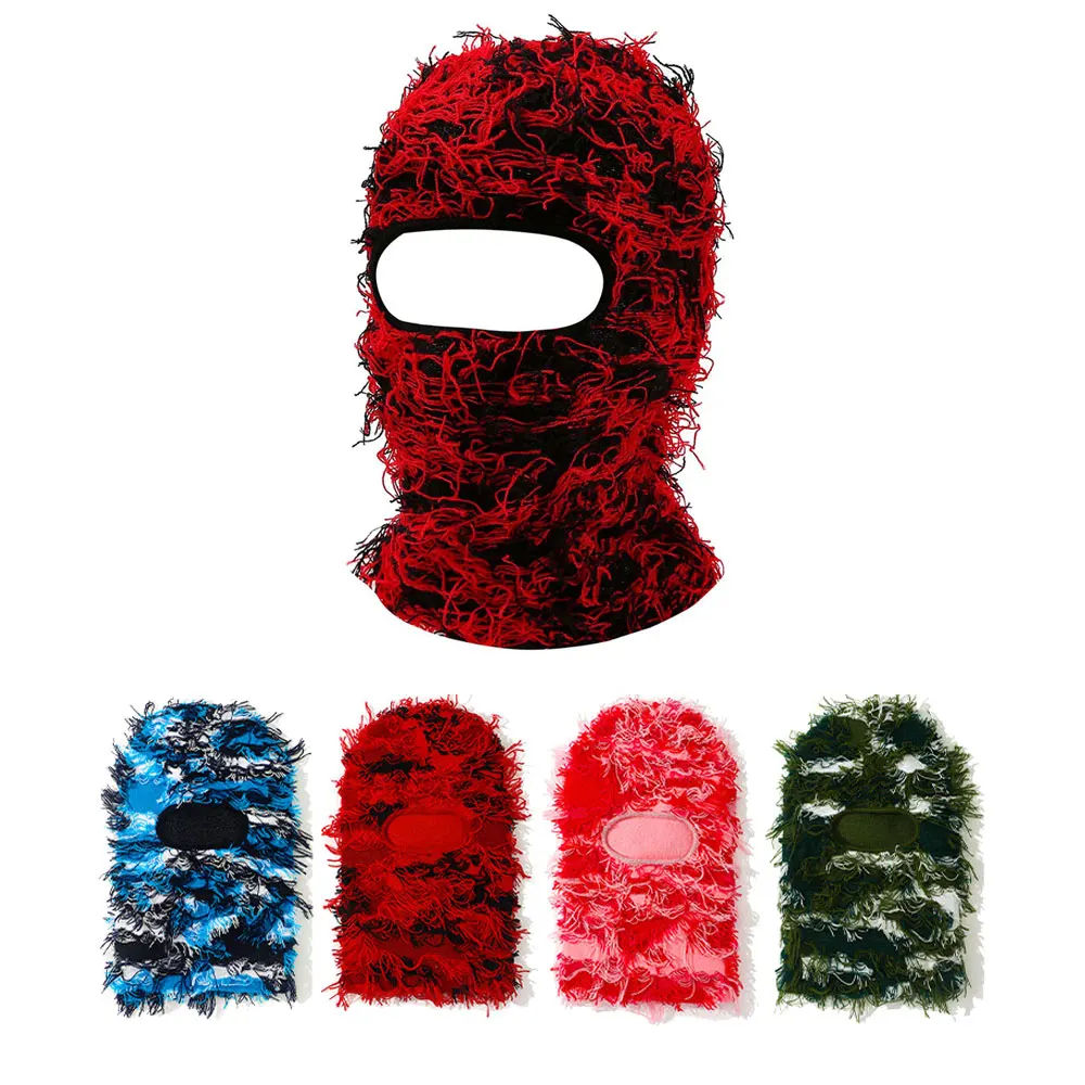 Wholesale knitted balaclava face knit full face mask cover one hole designer grassy distressed balaclava ski mask