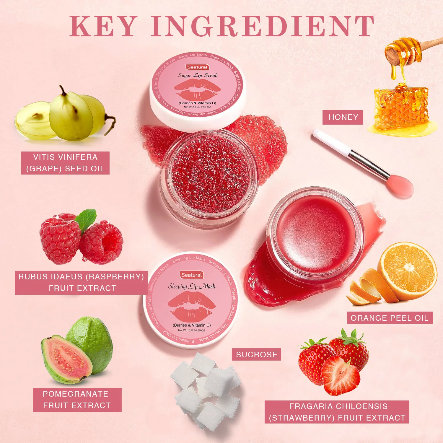 Private Label Lip Care Kit Strawberry Lip Treatment Sleeping Mask & Exfoliator Scrub for Dry Chapped Cracked Peel Lips Repair