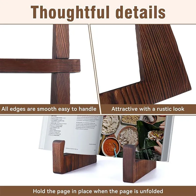 custom brown Retro style wooden cookbook bookcase wood multifunctional desktop book rack