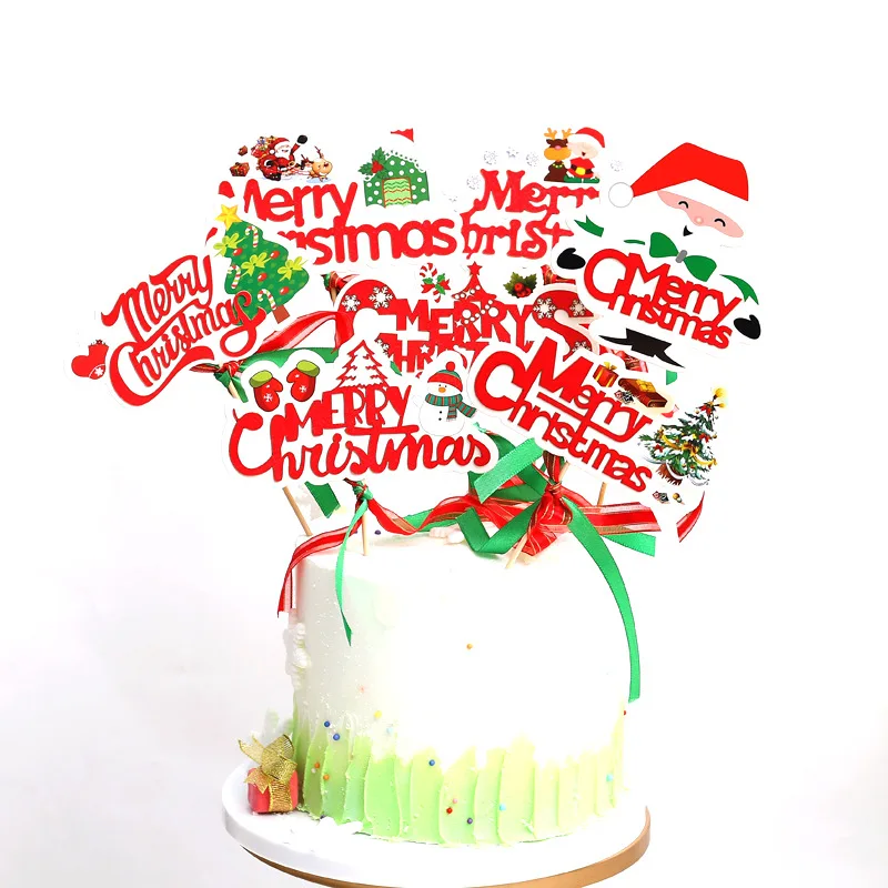 Wholesale Christmas Cake Decoration Supplies Series Santa Claus Theme Christmas Paper Cake Topper