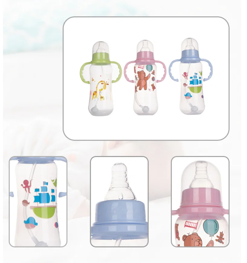 Baby Feeding Bottle Wide Neck Cartoon Printed Non-Drip Bottle PP Milk Water Drinking Sublimation Travel BPA Free 280ml Bottles