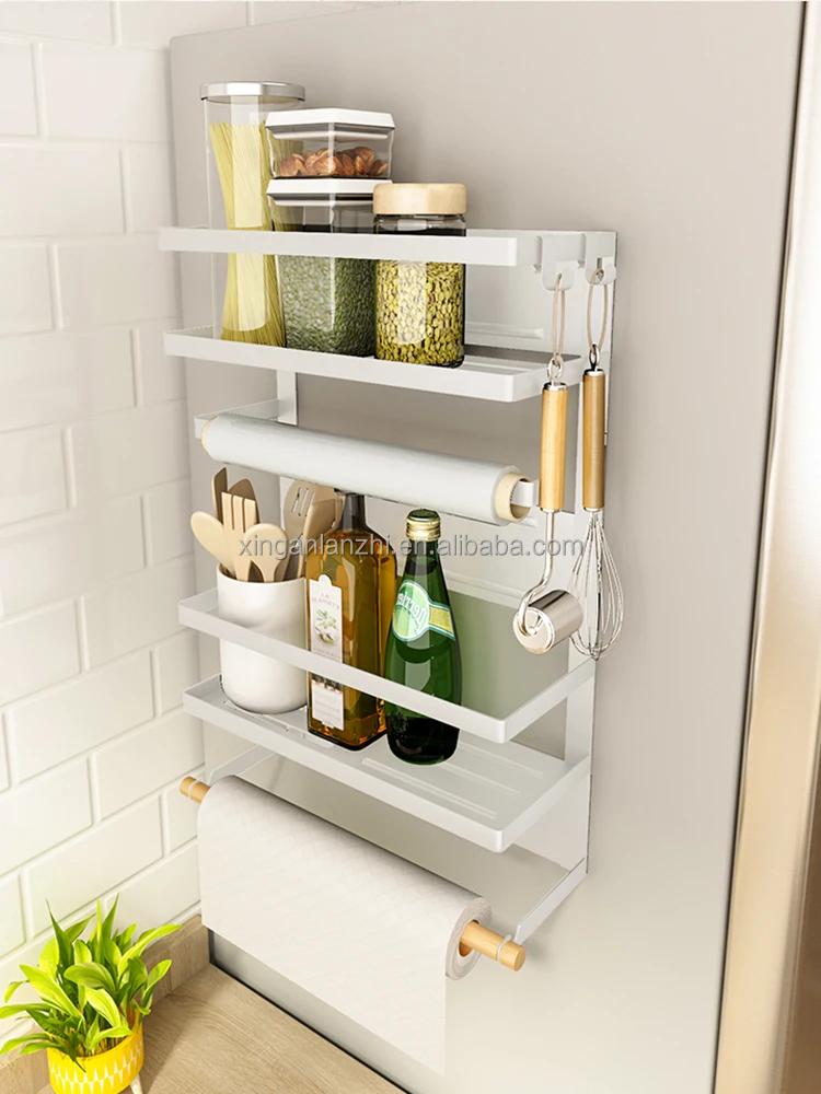 Kitchen Home Fridge Refrigerator Side Mounting Magnetic Spice bottle snack plastic wrap towel Rack Storage hanger Shelf