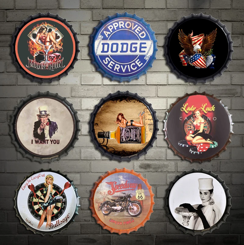 Bar Decoration Beer Bottle Cap Metal Tin Sign China Factory Directly Sell Beer Bottle Cap Tin Plate Decor Metal Poster