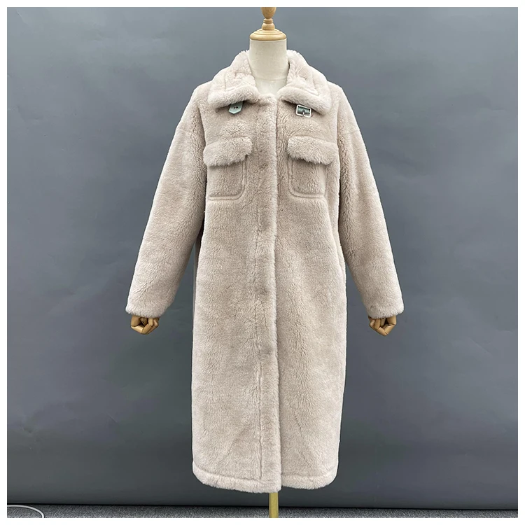 Winter Ladies Custom Color Long Genuine Lamb Fur Fleece Jacket Teddy Bear Coat Women Shearling Coat
