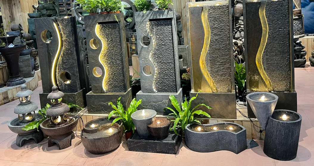 Garden Landscaping And Decking Garden Water Fountain Modern Freestanding Water Feature Fountain Faux Rust With LED Lights