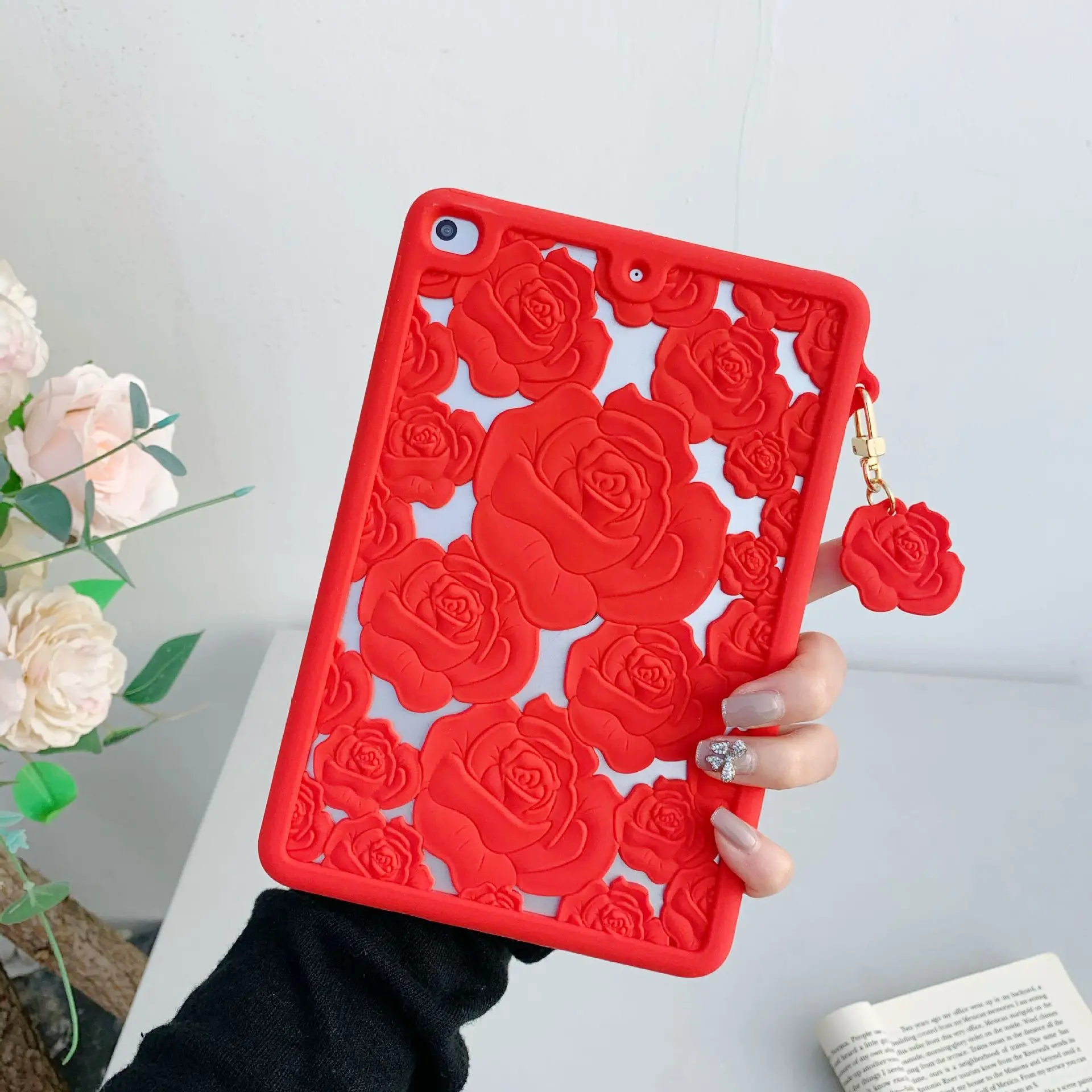 New Silicone Flower Case For iPad Pro 112018 Tablet Cover Red For iPad 9.7/10.95/10.9 For iPad 7th Gen Case