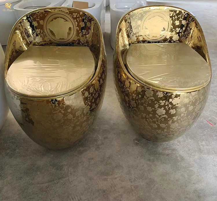 Настенный роскошный золотой туалет матовый изысканный узор Высококачественная ванная комната без резервуара для воды цельный керамический унитаз