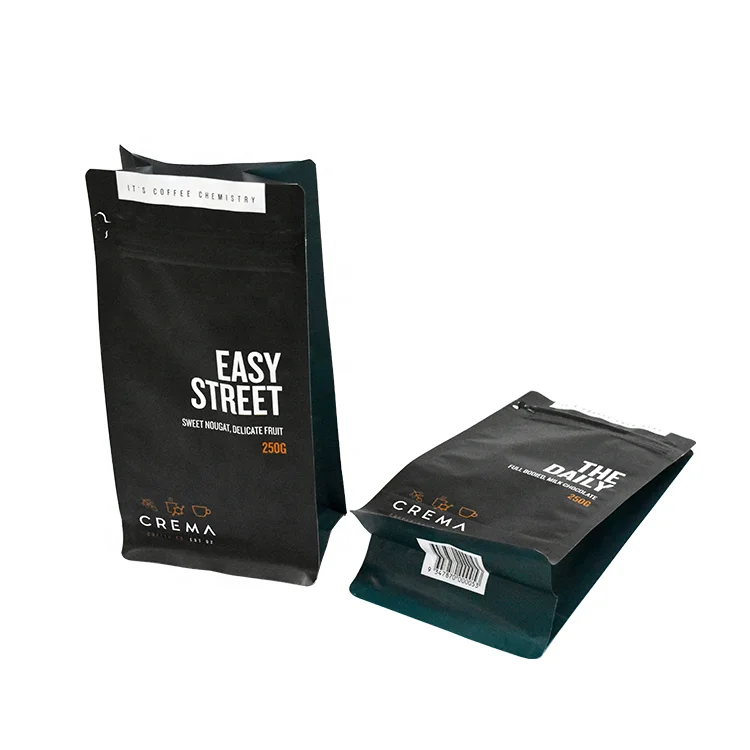 Custom Printed Matt Black Aluminum Foil 100g 250g 500g 1kg 12 Oz Plastic Flat Bottom Coffee Bag With Valve