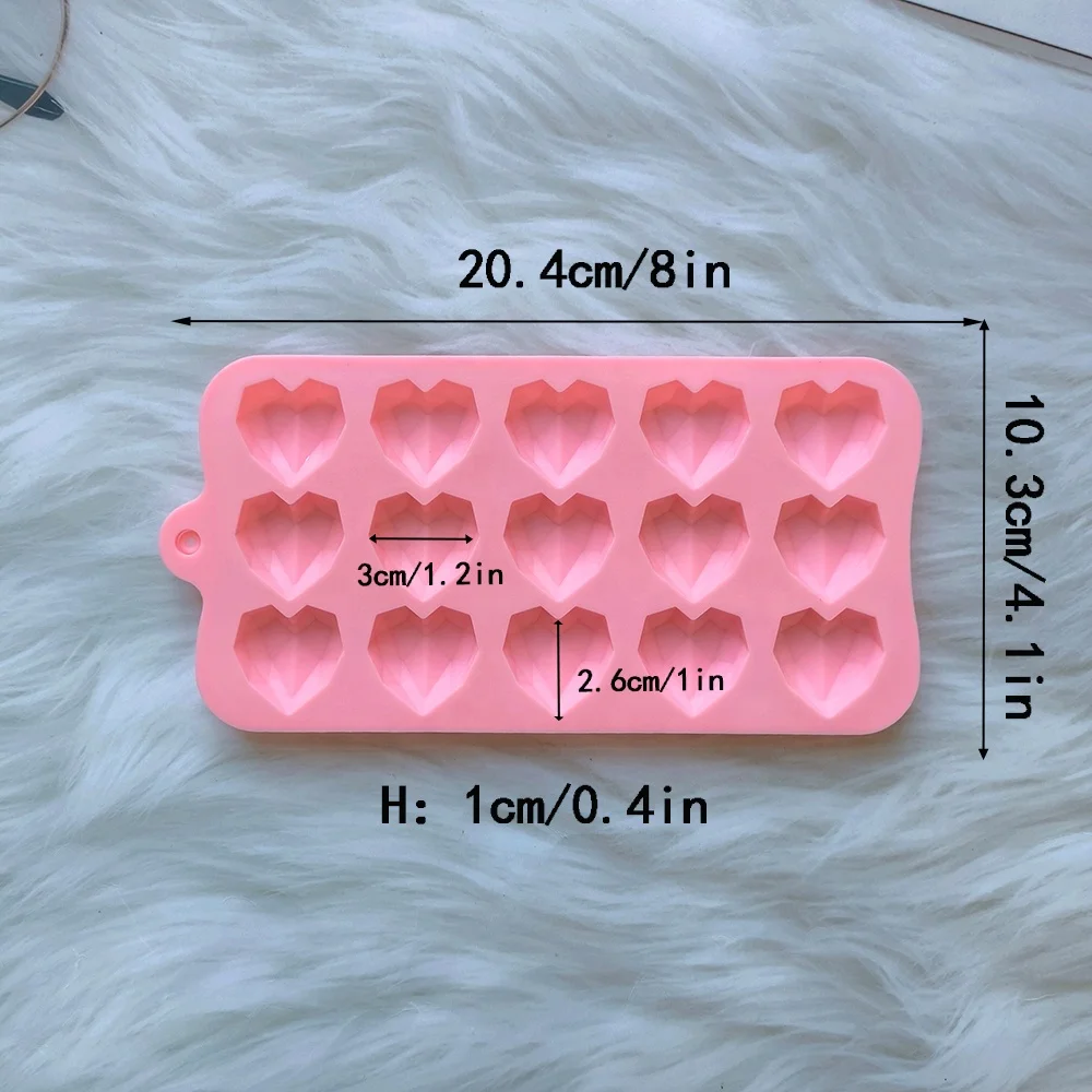 15 cavity diamond heart love shape silicone chocolate mold silicon ice tray mold Wedding Candy Baking Molds Cupcake Decorations