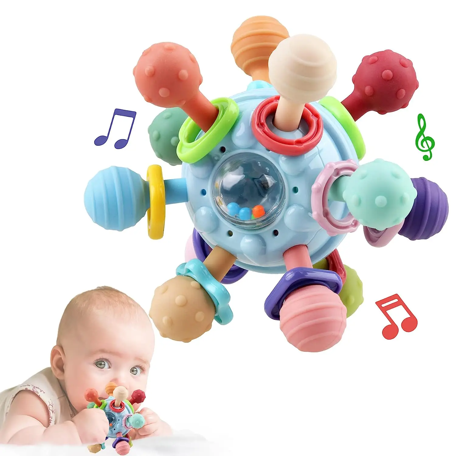 Sensory Wooden Teether Silicone Baby Autism Kids Chewable Sensory Toys Cute Bear Silicone Baby Gloves Teether