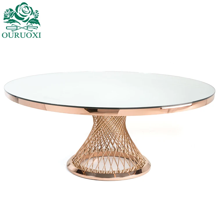 
Elegant designs glass mirror stainless steel base dining table 