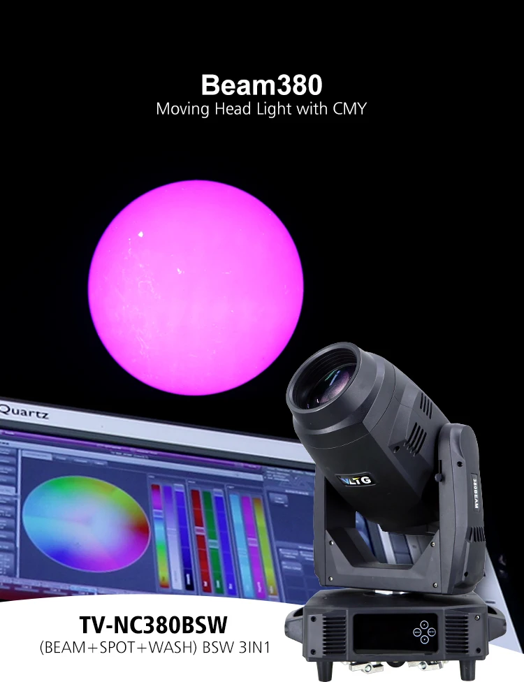 Theater Events Beam 380W BSW CMY Led Stage Lighting Beam Spot Wash 3In1 Moving Head Light