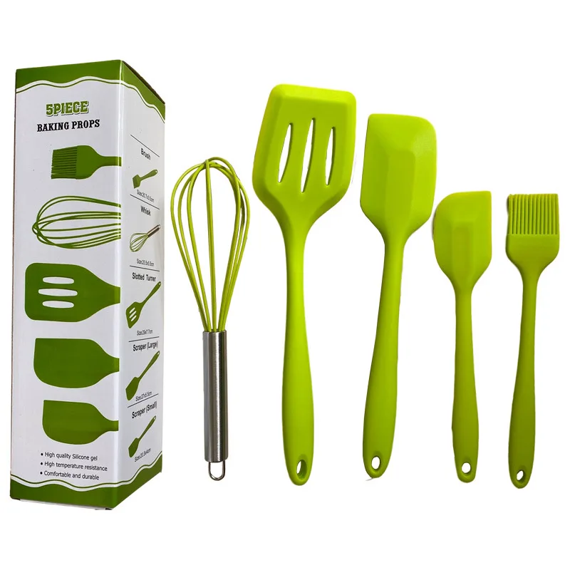 5 pcs/set Silicone Kitchen Baking Utensil Set Non-Stick Rubber Spatula Shovel Scraper Oil Brush