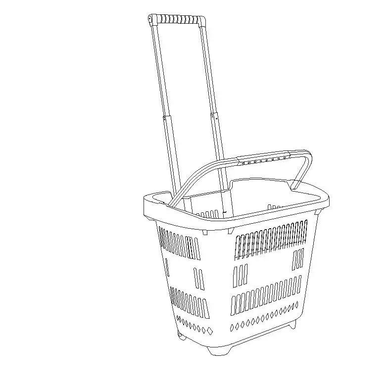 30L Aluminium extendable handle Supermarket Shopping Basket with casters