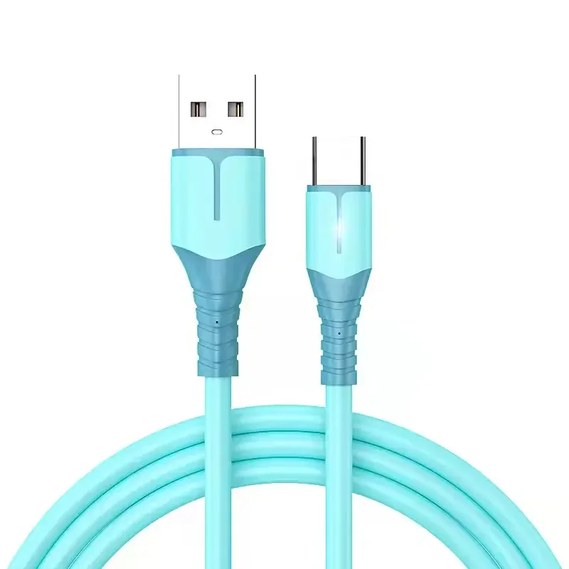 Factory OEM 1M/1.5M/2M Silica Gel LED Fast Charging Mobile Accessories Data cables for all Cell Phones Type-c USB Cable