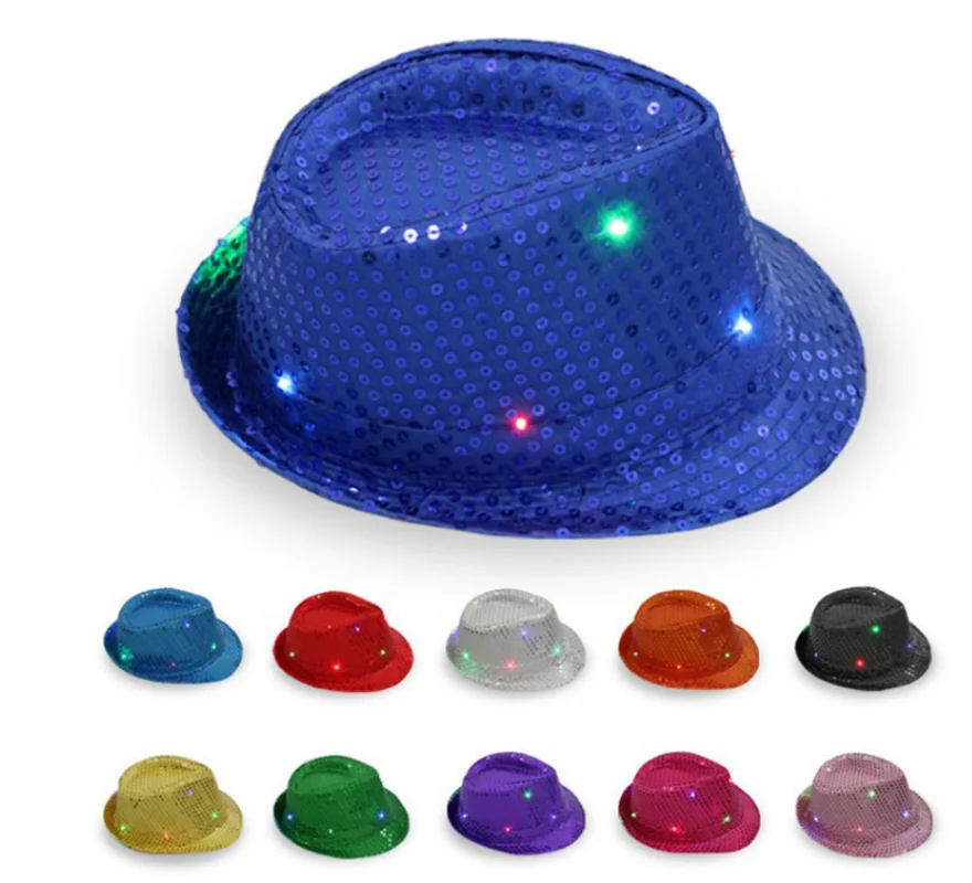 Wholesale Christmas Halloween Light Up Sequin Cowboy Party Hat Flashing Dress Dance Party LED Hat