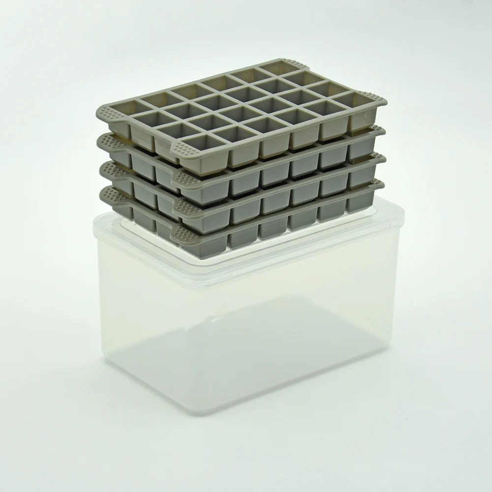 Best selling wholesale square ice cube mold Easy release plastic ice cube tray with lid and bin