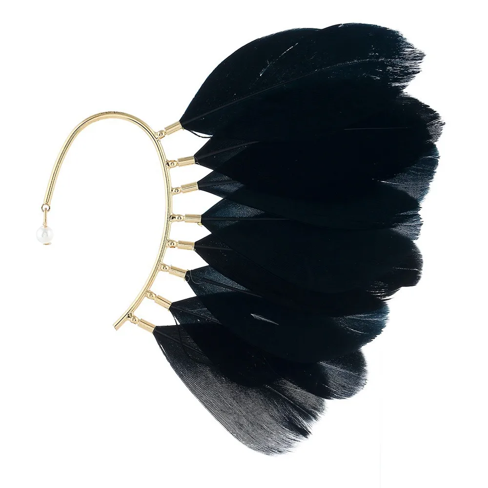 New Classic White Black Feather Ear Hanging Earrings For Girls Women Without Piercing Crawlers Ear Cuff Earring Jewelry