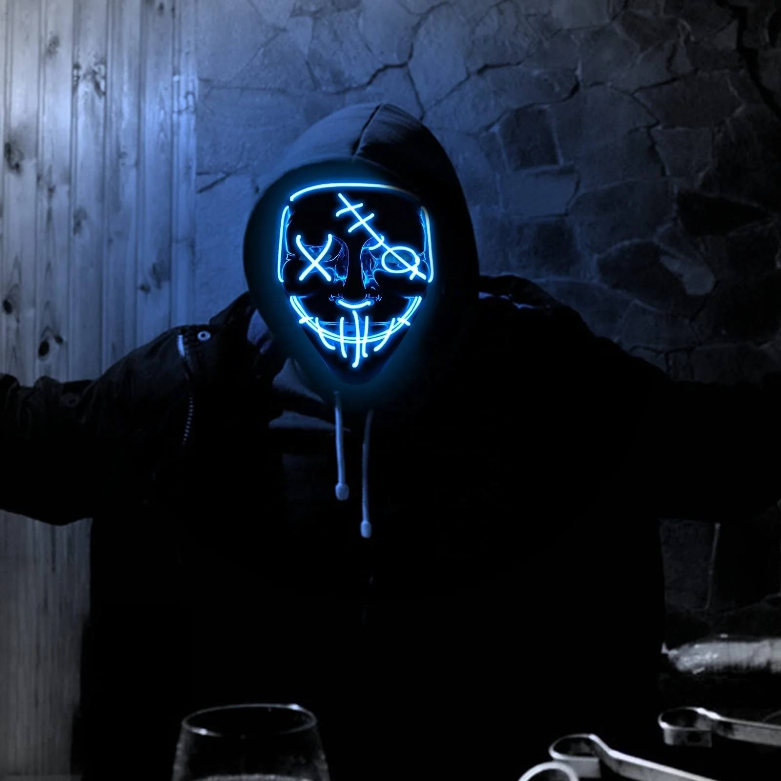 Hot Selling Halloween Led Light Up Scary Neon EL Wire face Mask LED Glowing Purge funny mask