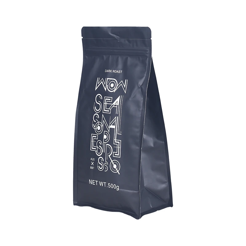 Custom Printed Matt Black Aluminum Foil 250g 500g 1kg Flat Bottom Coffee Packaging Bag With Zipper