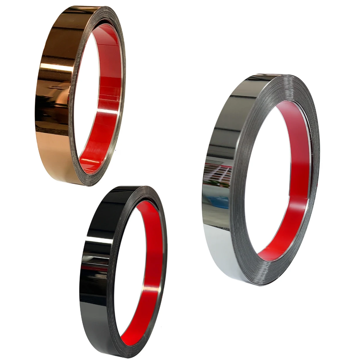 New arrival 50mm/100mm Stainless steel coil profile metal mirror rose gold  back adhesive tile trim for Suspended ceiling