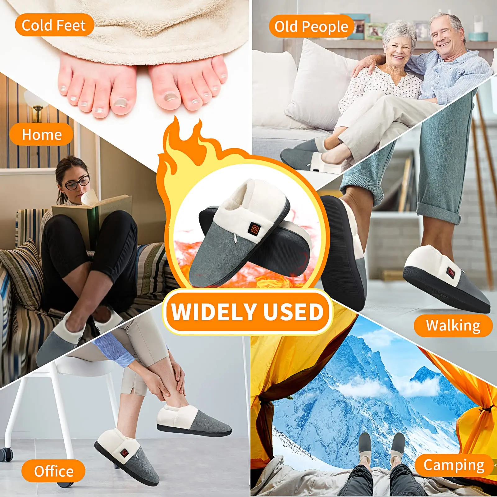 Heated Slippers Women Men Foot Warmer Shoes Non Slip Plush Breathable Wireless Electric Heating Shoe with Rechargeable Battery