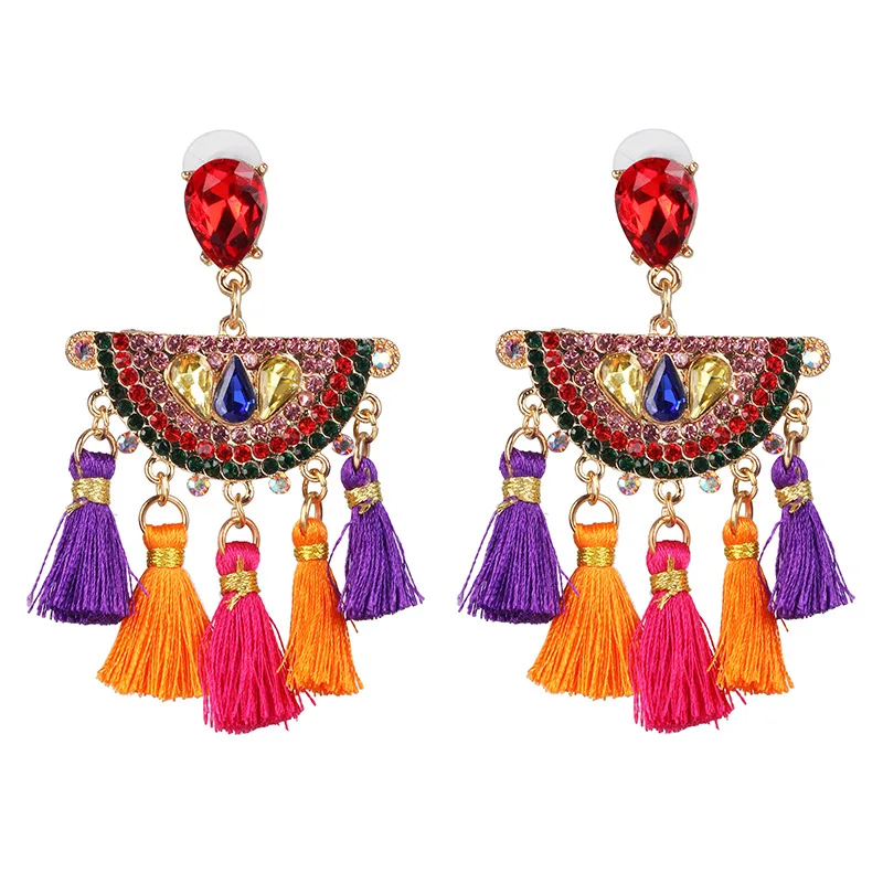 Fashion Jewelry 20 Designs cross-border wish bohemian tassel dangle earrings silk thread ethnic fashion pompom boho earrings