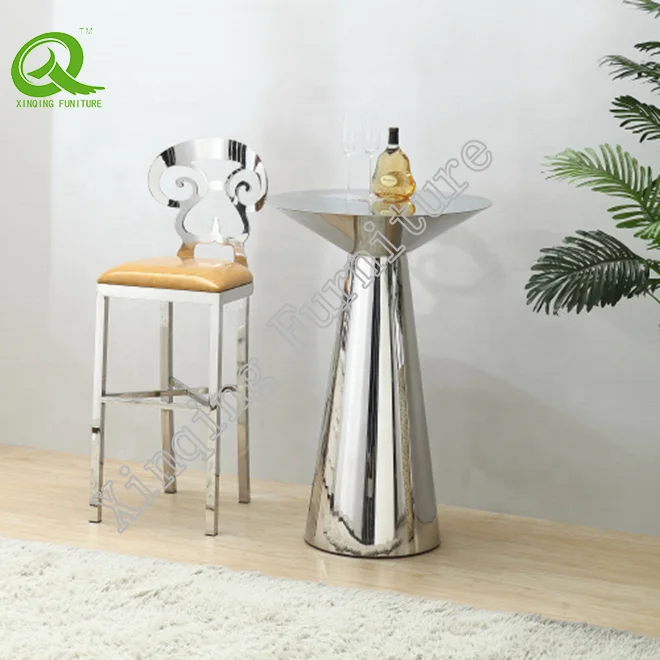 
modern design stainless steel round mirror cocktail high bar table wholesale 