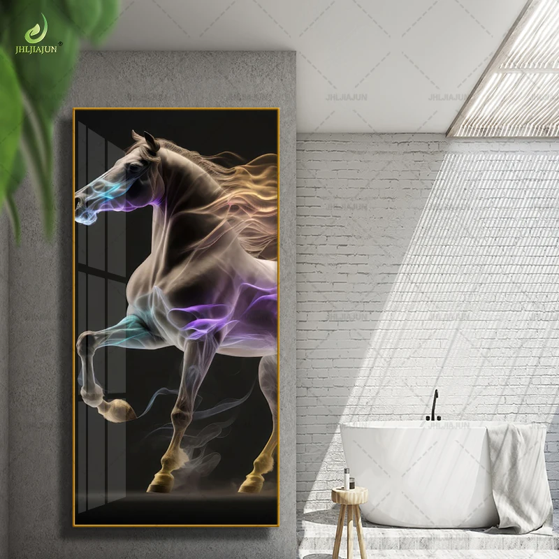 Luxury home decoration, high-definition canvas painting, fantasy horse crystal porcelain painting with LED hanging painting