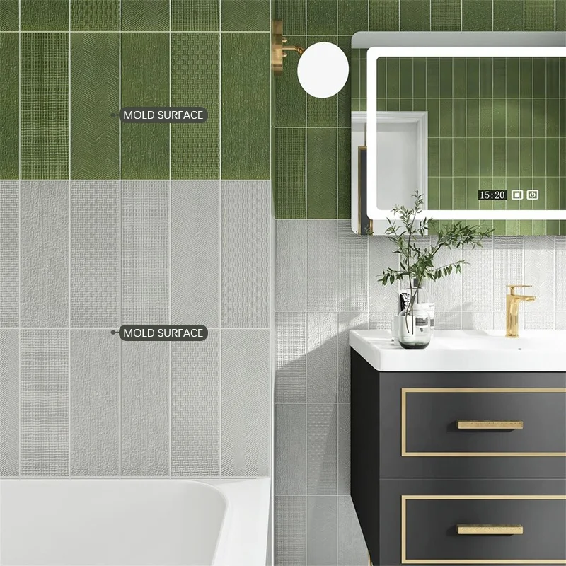 foshan handmade 100x300 brick art hall background wall stone mosaic tile ceramic wave glazed finished for bathroom wall decor