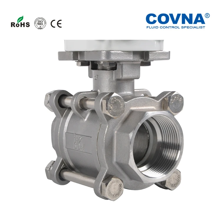 COVNA Dn25 2-way Three Piece Stainless Steel Ball Valve With Electric Actuator 24v 110v 220v 3pcs Remote Control Ball Valve