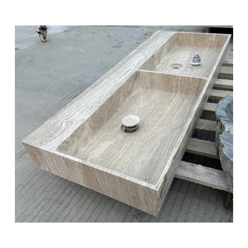 Factory Price Wall Mounted Bathroom Stone Basin Beige Travertine Wall Hanging Rectangle Bathroom Sink