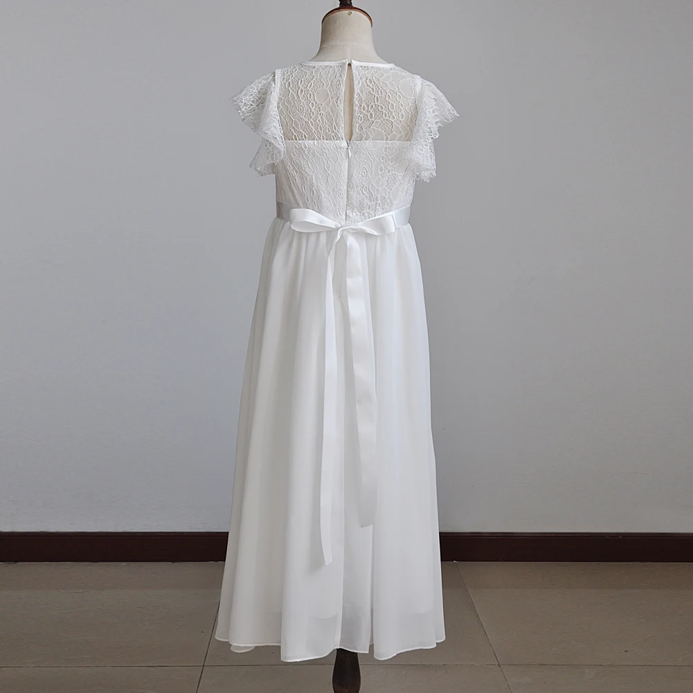 New design fashion manufacture white ivory sleeveless long-length party wedding royal lace flower girl kids dress