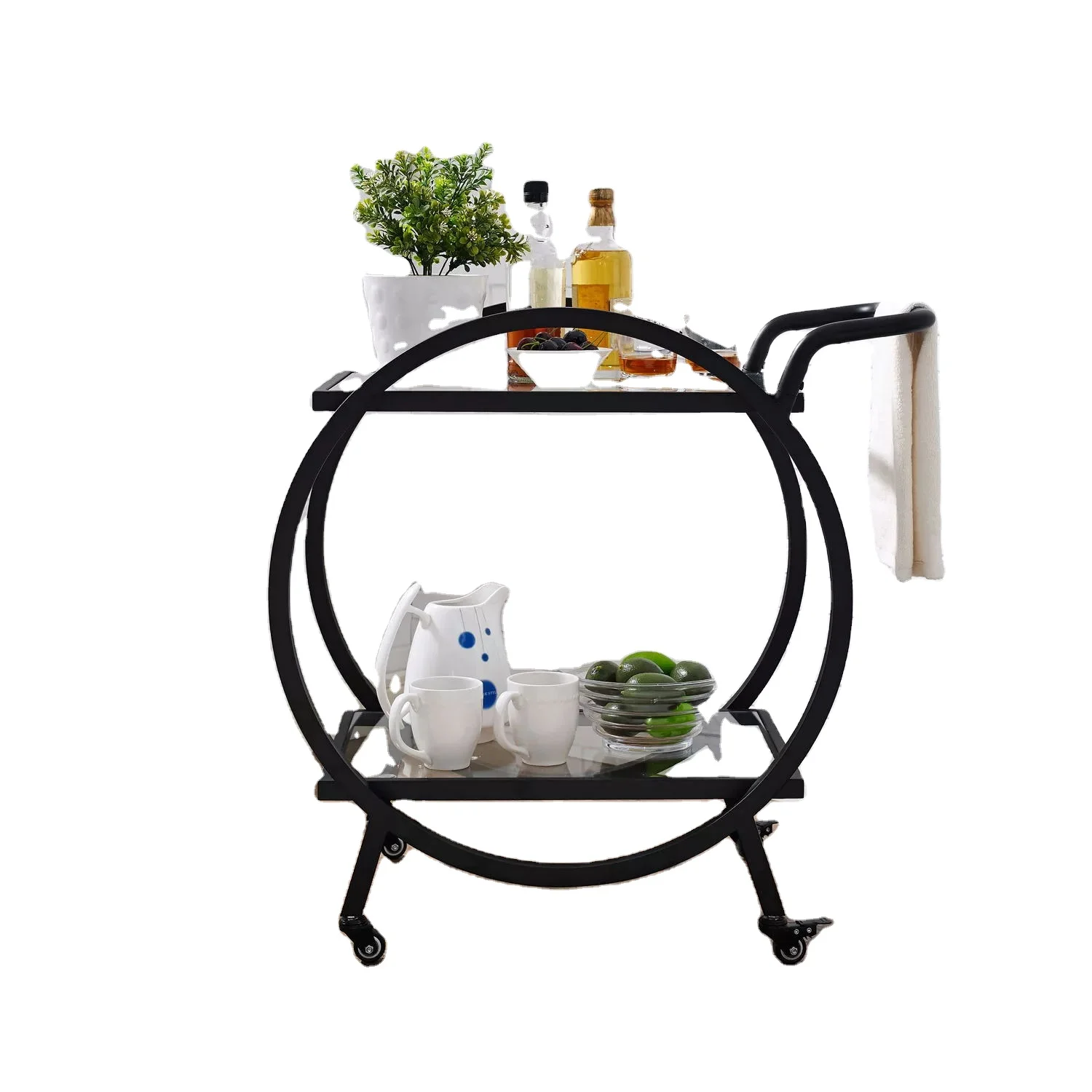 Hotel Black Metal Furniture Serving Bar cart Drinking