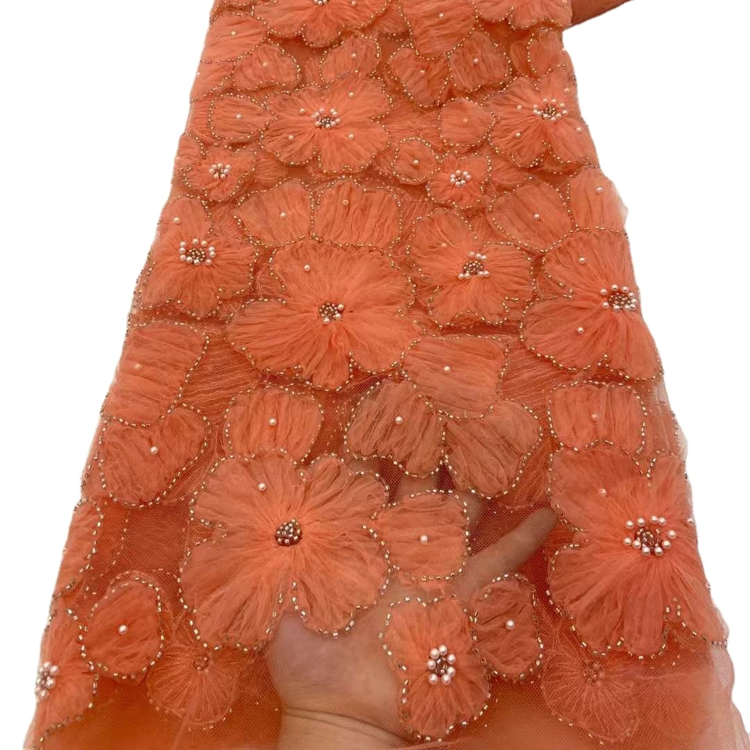 lace design sequins lace fabric with beads for wedding dress dubai flower lace embroidered fabric