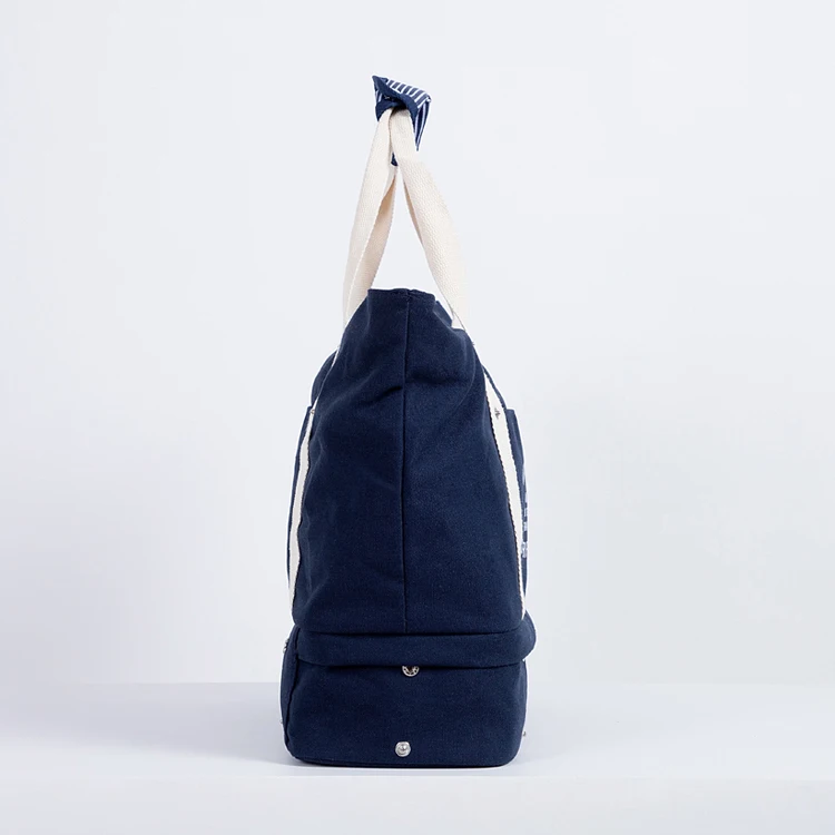 Double Layer Canvas Duffel Bags With Shoes Compartment Canvas Tote Sling Bag