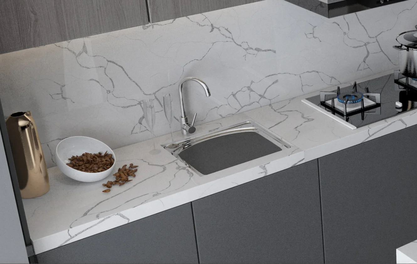White Calacatta Engineered Stone Slab 18/20/30mm Artificial Quartz Polished Modern Kitchen Vanity Cotertops Bathroom Vanities