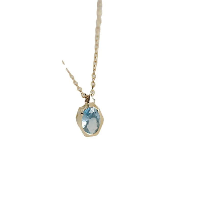 KRs925 sterling silver necklace, light luxury feeling, collarbone chain, geometric diamond inlaid pendant for women