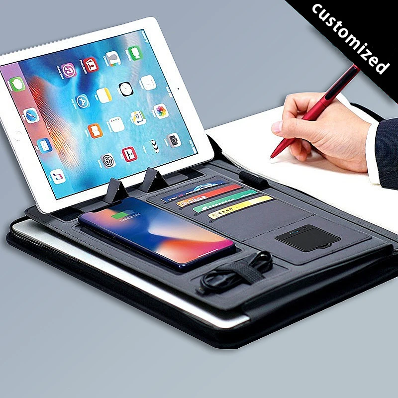 Pu Leather Padfolio Fold briefcase Power bank Organizer Gift Box Business Gift