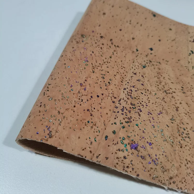 Portugal real wood design bread veins new design printed shiny PU film vegan PU natural cork leather fabric