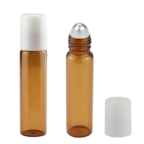 10ml amber cylinder glass perfume roller tube customized empty roll on bottles