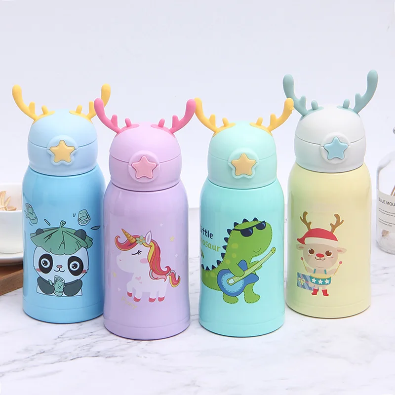 Новинка; Лидер продаж Нержавеющая сталь теплая детская одежда Творческий рога студентеский портативный с героями мультфильмов оптовая продажа, изготовление на заказ бутылка для воды