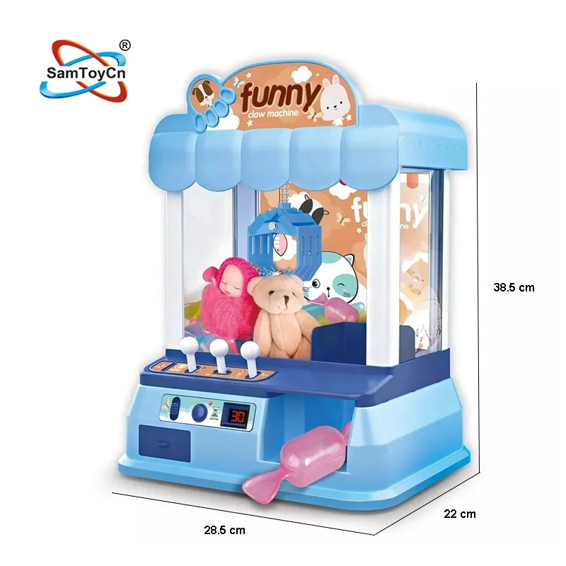 Kids Electric Plush Stuffed Toy Doll Coin Operated Games Crane Candy Vending Mini Claw Machine with Candy and Dolls